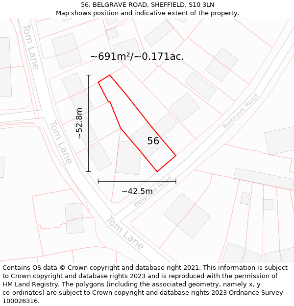 56, BELGRAVE ROAD, SHEFFIELD, S10 3LN: Plot and title map