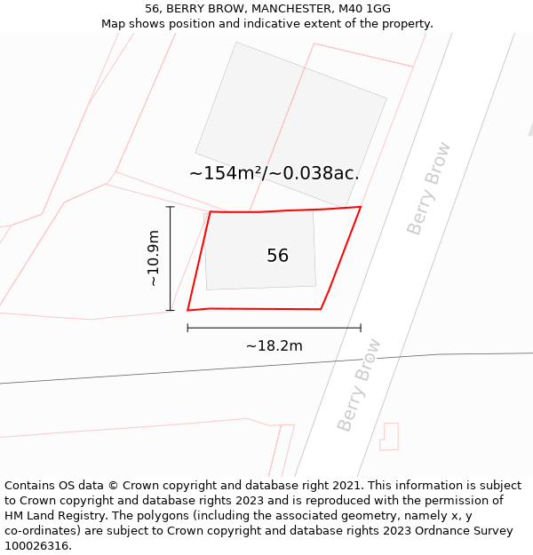 56, BERRY BROW, MANCHESTER, M40 1GG: Plot and title map