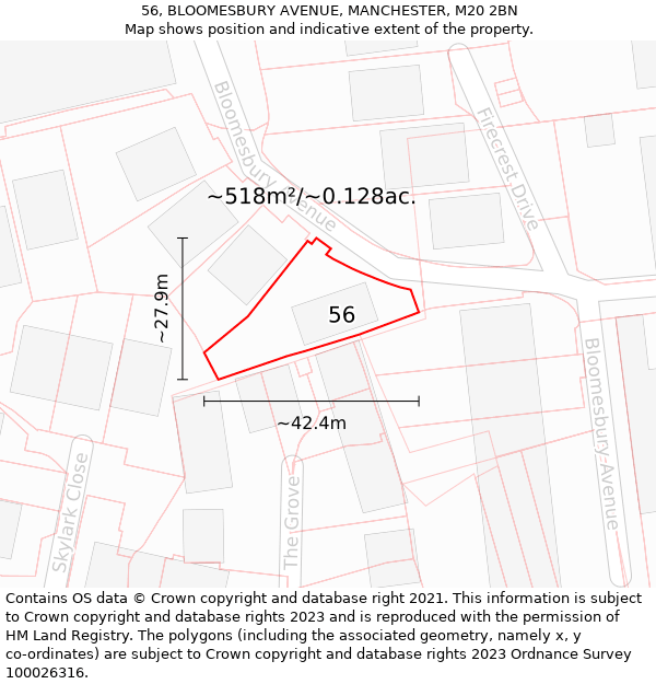 56, BLOOMESBURY AVENUE, MANCHESTER, M20 2BN: Plot and title map