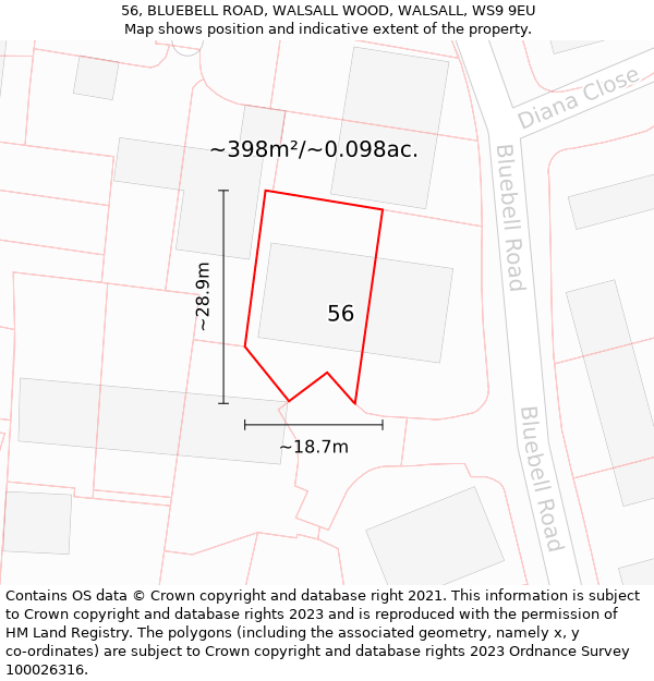 56, BLUEBELL ROAD, WALSALL WOOD, WALSALL, WS9 9EU: Plot and title map