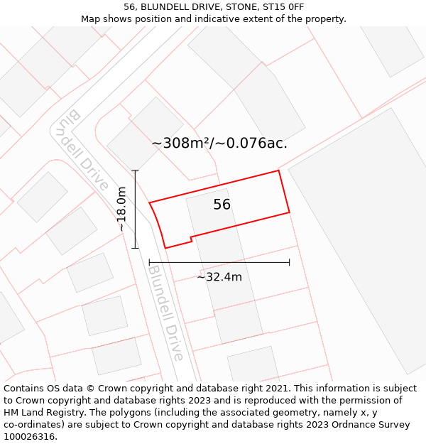 56, BLUNDELL DRIVE, STONE, ST15 0FF: Plot and title map