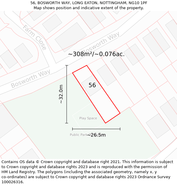 56, BOSWORTH WAY, LONG EATON, NOTTINGHAM, NG10 1PF: Plot and title map