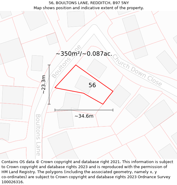 56, BOULTONS LANE, REDDITCH, B97 5NY: Plot and title map