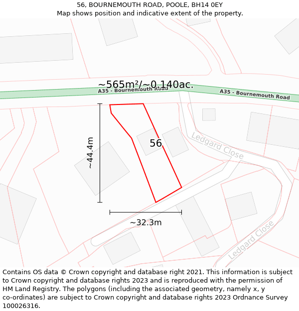 56, BOURNEMOUTH ROAD, POOLE, BH14 0EY: Plot and title map