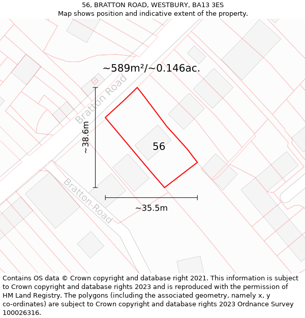 56, BRATTON ROAD, WESTBURY, BA13 3ES: Plot and title map