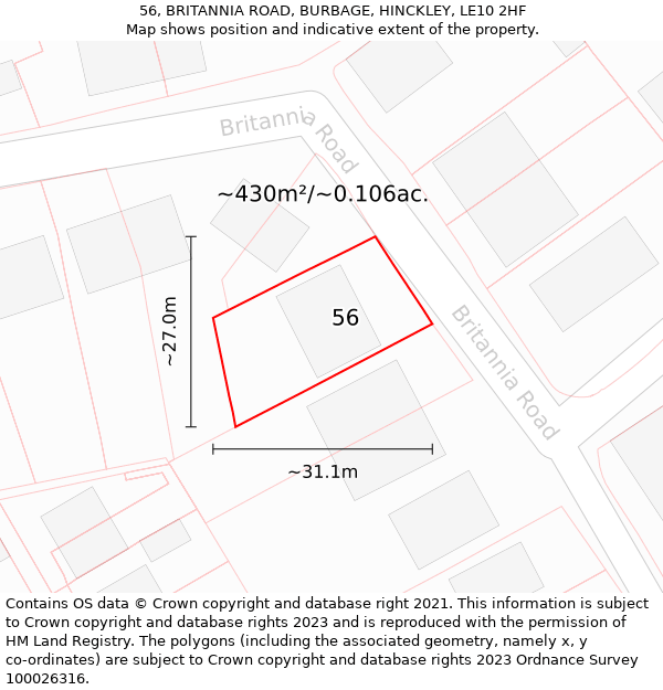 56, BRITANNIA ROAD, BURBAGE, HINCKLEY, LE10 2HF: Plot and title map