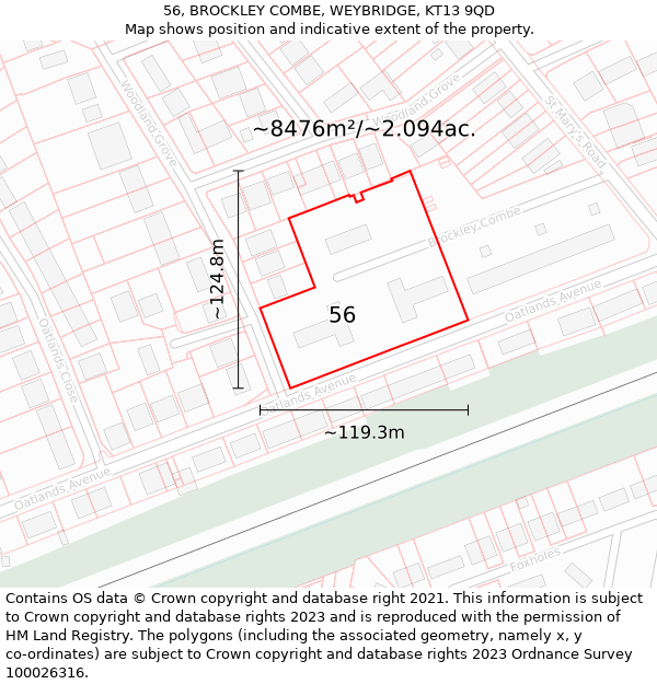 56, BROCKLEY COMBE, WEYBRIDGE, KT13 9QD: Plot and title map