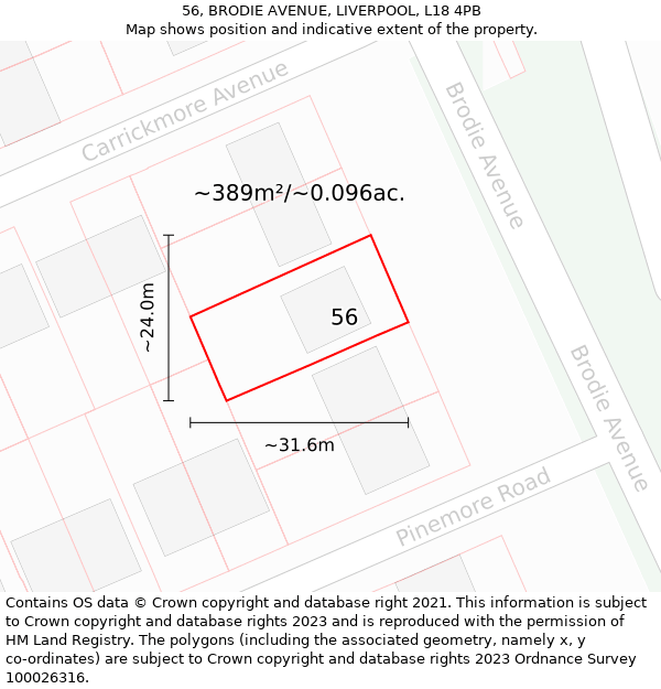 56, BRODIE AVENUE, LIVERPOOL, L18 4PB: Plot and title map