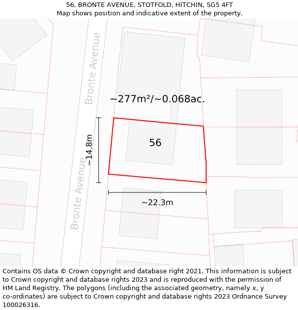 56, BRONTE AVENUE, STOTFOLD, HITCHIN, SG5 4FT: Plot and title map