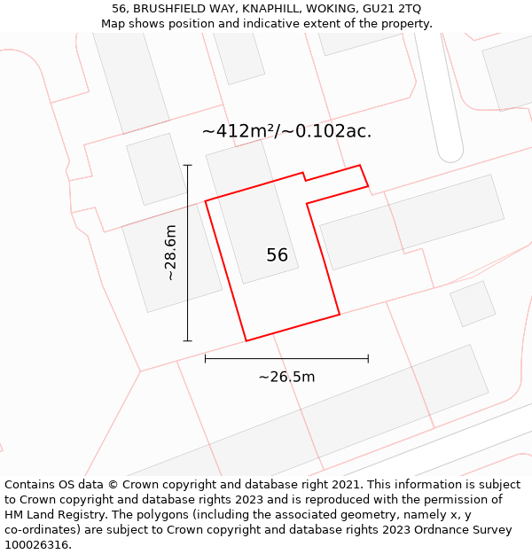 56, BRUSHFIELD WAY, KNAPHILL, WOKING, GU21 2TQ: Plot and title map