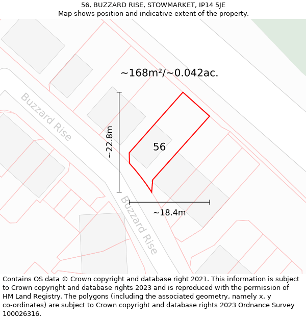 56, BUZZARD RISE, STOWMARKET, IP14 5JE: Plot and title map