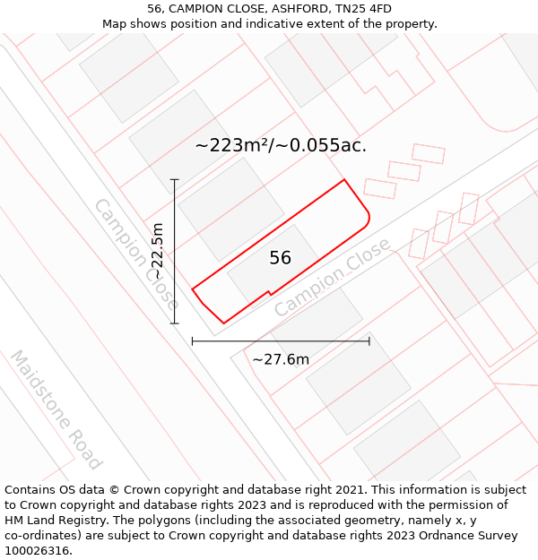 56, CAMPION CLOSE, ASHFORD, TN25 4FD: Plot and title map