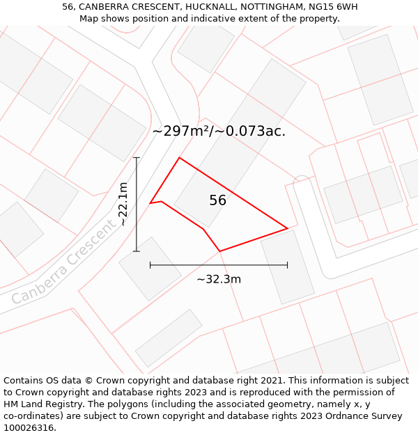 56, CANBERRA CRESCENT, HUCKNALL, NOTTINGHAM, NG15 6WH: Plot and title map