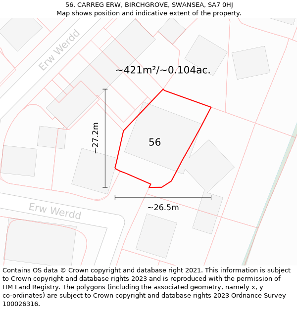 56, CARREG ERW, BIRCHGROVE, SWANSEA, SA7 0HJ: Plot and title map