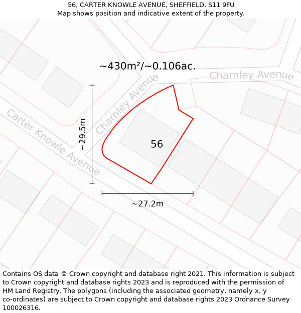 56, CARTER KNOWLE AVENUE, SHEFFIELD, S11 9FU: Plot and title map