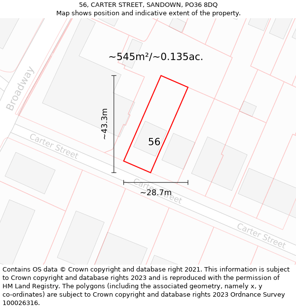 56, CARTER STREET, SANDOWN, PO36 8DQ: Plot and title map