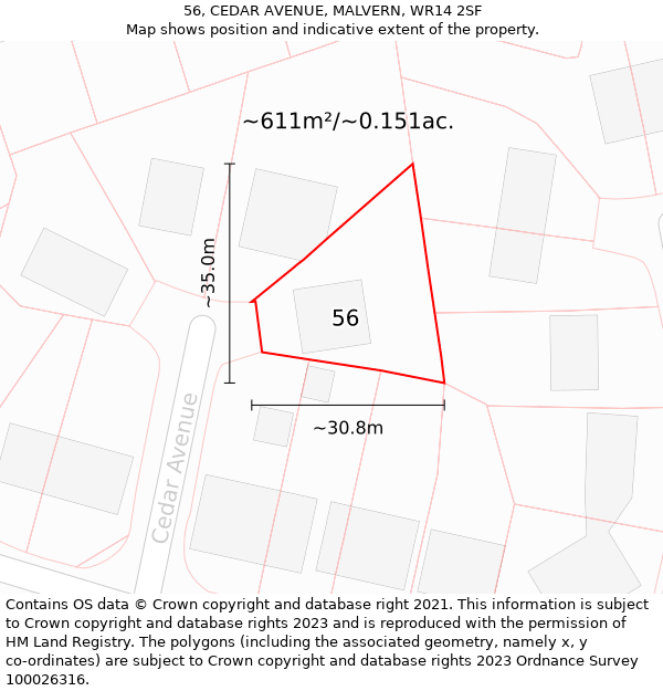 56, CEDAR AVENUE, MALVERN, WR14 2SF: Plot and title map