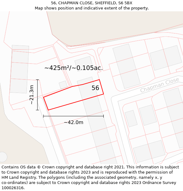 56, CHAPMAN CLOSE, SHEFFIELD, S6 5BX: Plot and title map