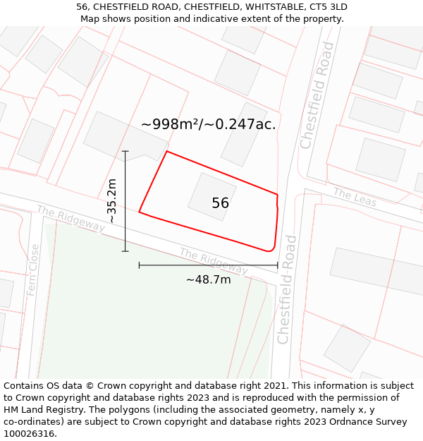 56, CHESTFIELD ROAD, CHESTFIELD, WHITSTABLE, CT5 3LD: Plot and title map