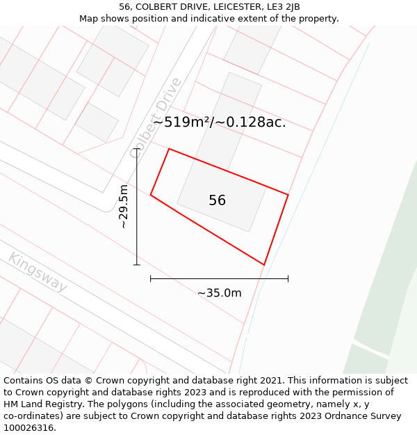 56, COLBERT DRIVE, LEICESTER, LE3 2JB: Plot and title map