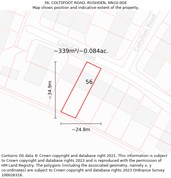 56, COLTSFOOT ROAD, RUSHDEN, NN10 0GE: Plot and title map