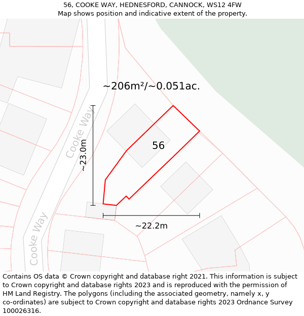 56, COOKE WAY, HEDNESFORD, CANNOCK, WS12 4FW: Plot and title map
