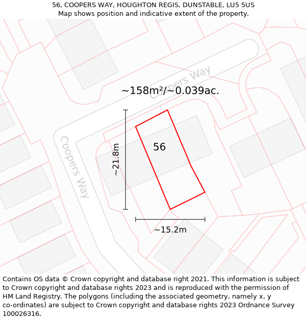 56, COOPERS WAY, HOUGHTON REGIS, DUNSTABLE, LU5 5US: Plot and title map