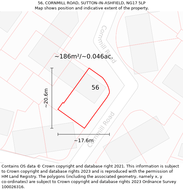 56, CORNMILL ROAD, SUTTON-IN-ASHFIELD, NG17 5LP: Plot and title map