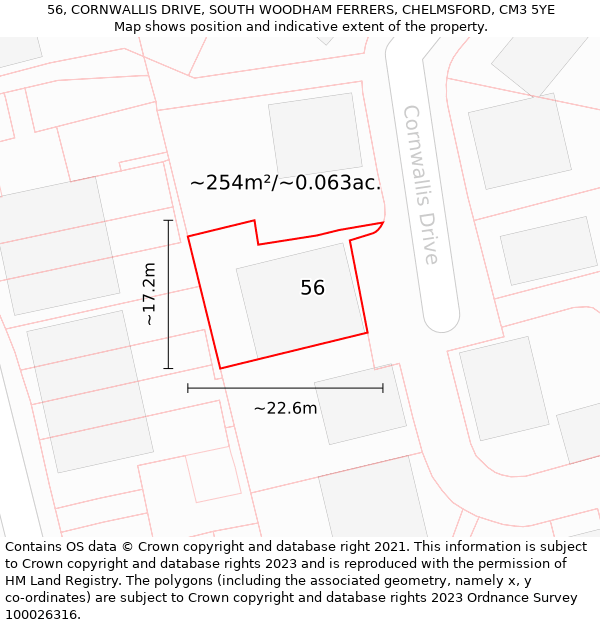 56, CORNWALLIS DRIVE, SOUTH WOODHAM FERRERS, CHELMSFORD, CM3 5YE: Plot and title map