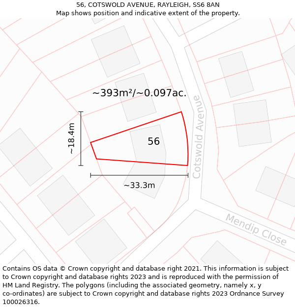 56, COTSWOLD AVENUE, RAYLEIGH, SS6 8AN: Plot and title map