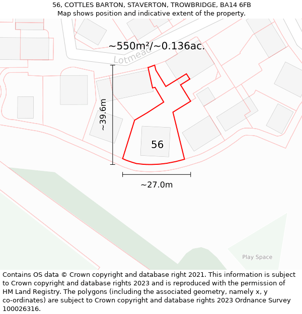 56, COTTLES BARTON, STAVERTON, TROWBRIDGE, BA14 6FB: Plot and title map