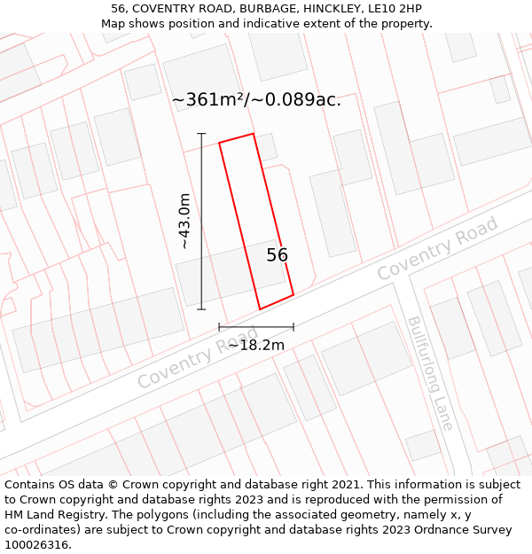 56, COVENTRY ROAD, BURBAGE, HINCKLEY, LE10 2HP: Plot and title map