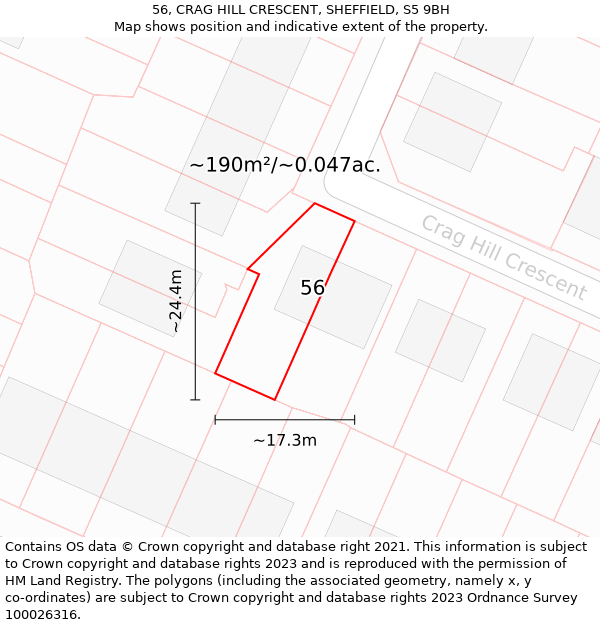 56, CRAG HILL CRESCENT, SHEFFIELD, S5 9BH: Plot and title map