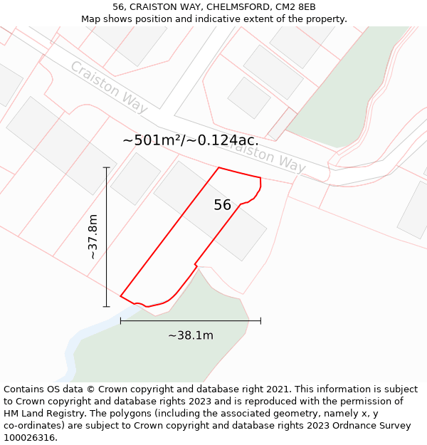 56, CRAISTON WAY, CHELMSFORD, CM2 8EB: Plot and title map