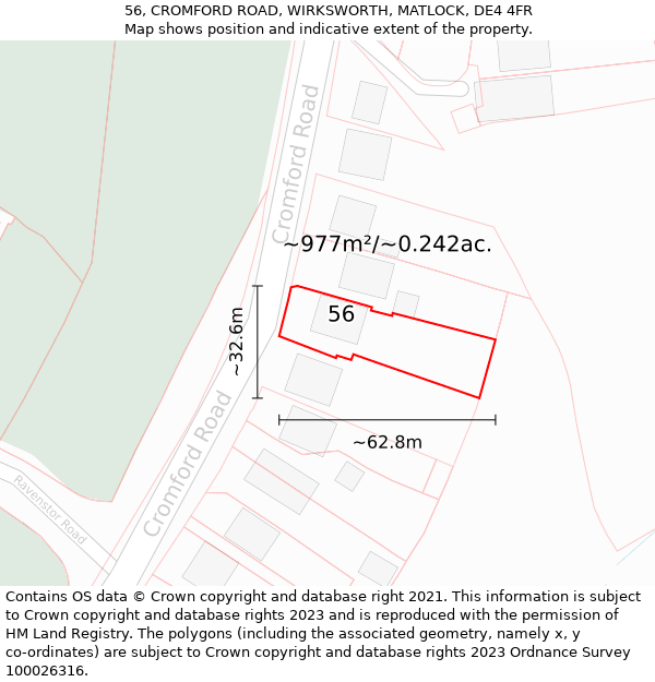 56, CROMFORD ROAD, WIRKSWORTH, MATLOCK, DE4 4FR: Plot and title map