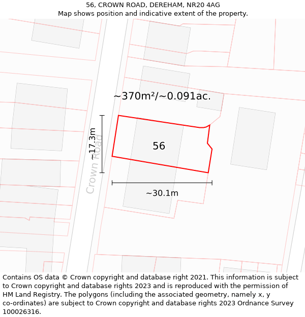 56, CROWN ROAD, DEREHAM, NR20 4AG: Plot and title map