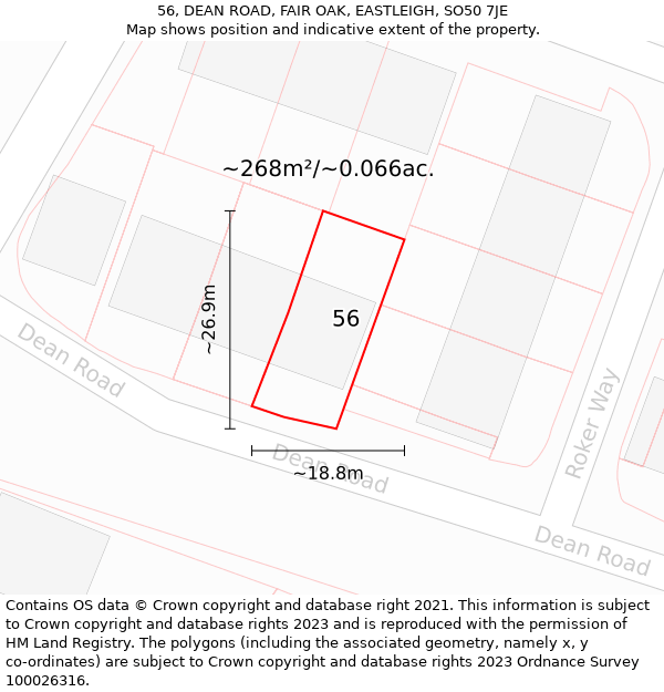 56, DEAN ROAD, FAIR OAK, EASTLEIGH, SO50 7JE: Plot and title map