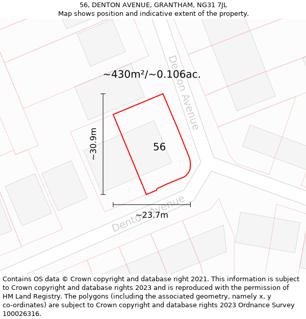 56, DENTON AVENUE, GRANTHAM, NG31 7JL: Plot and title map