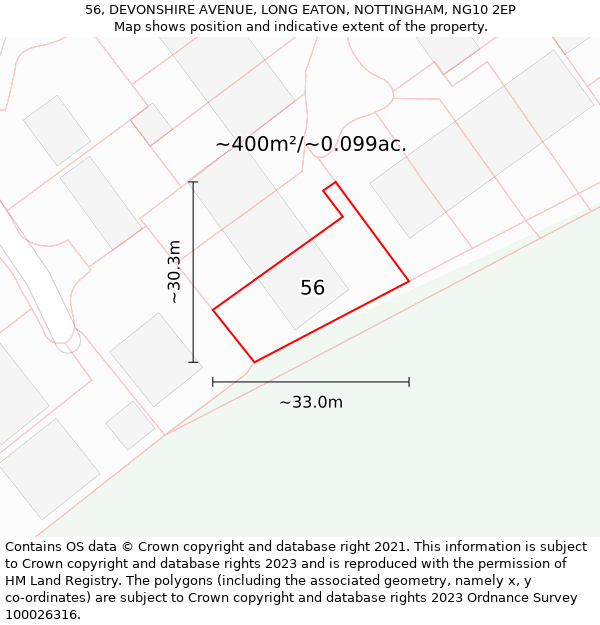 56, DEVONSHIRE AVENUE, LONG EATON, NOTTINGHAM, NG10 2EP: Plot and title map