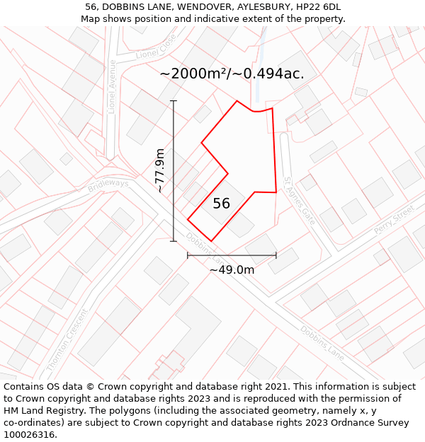 56, DOBBINS LANE, WENDOVER, AYLESBURY, HP22 6DL: Plot and title map