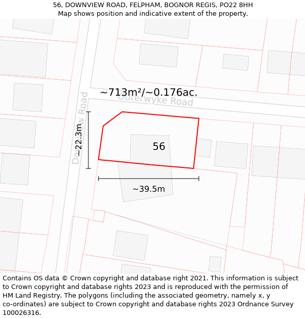 56, DOWNVIEW ROAD, FELPHAM, BOGNOR REGIS, PO22 8HH: Plot and title map