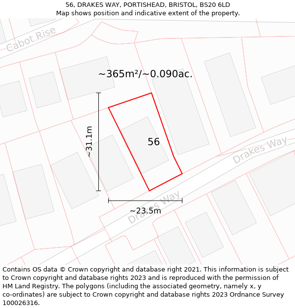 56, DRAKES WAY, PORTISHEAD, BRISTOL, BS20 6LD: Plot and title map