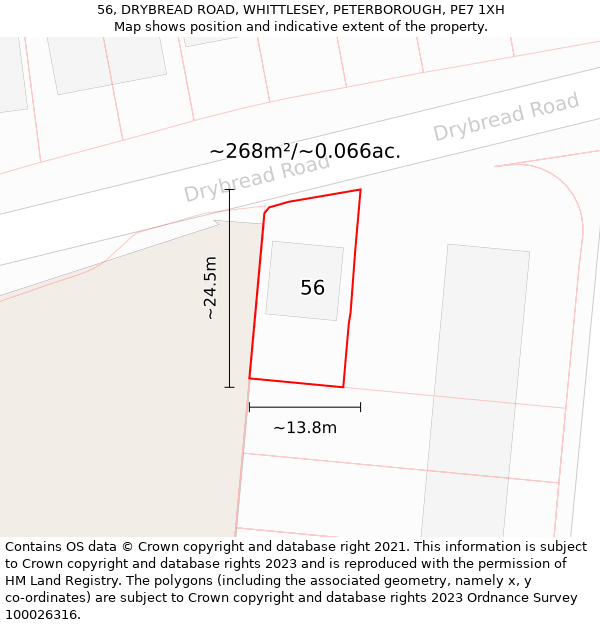 56, DRYBREAD ROAD, WHITTLESEY, PETERBOROUGH, PE7 1XH: Plot and title map