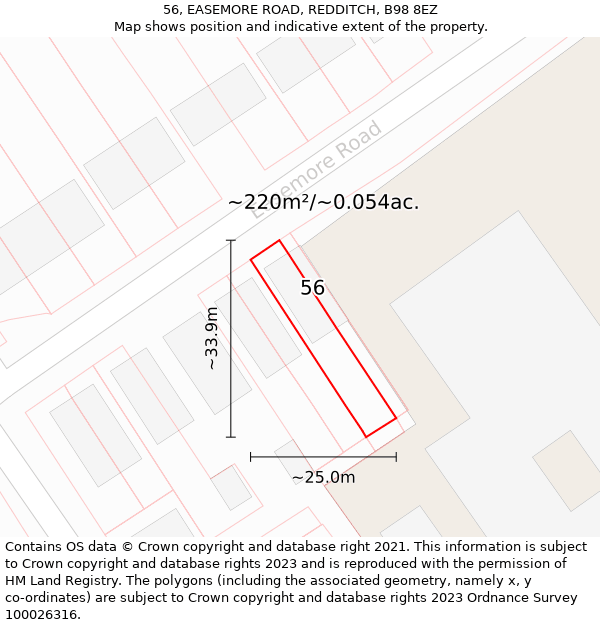 56, EASEMORE ROAD, REDDITCH, B98 8EZ: Plot and title map