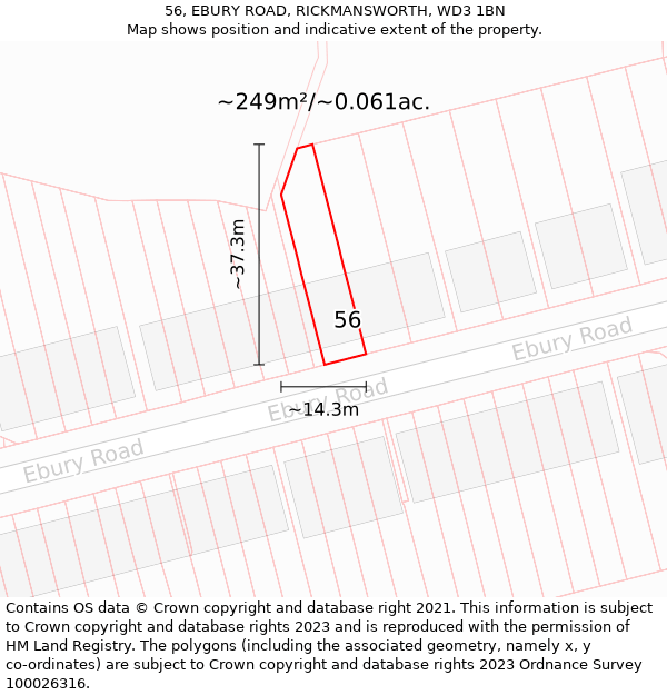 56, EBURY ROAD, RICKMANSWORTH, WD3 1BN: Plot and title map