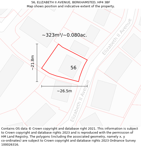 56, ELIZABETH II AVENUE, BERKHAMSTED, HP4 3BF: Plot and title map