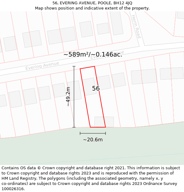 56, EVERING AVENUE, POOLE, BH12 4JQ: Plot and title map