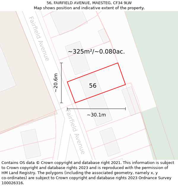 56, FAIRFIELD AVENUE, MAESTEG, CF34 9LW: Plot and title map