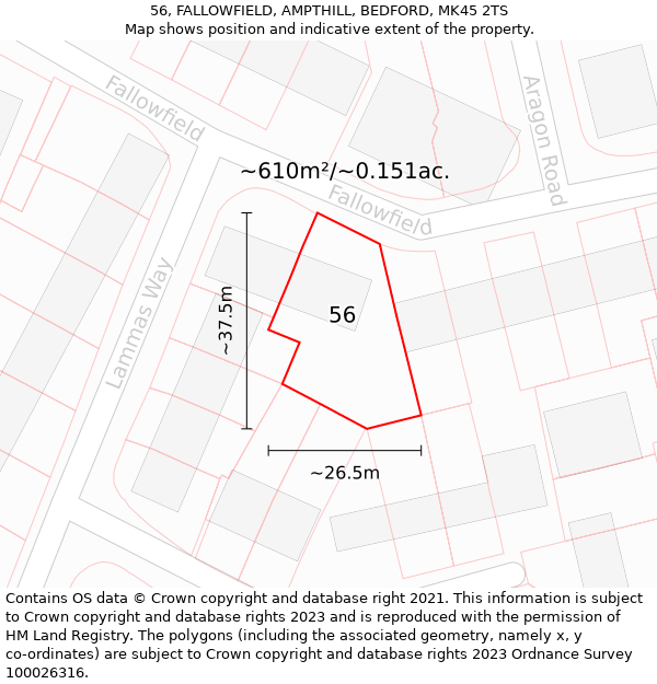 56, FALLOWFIELD, AMPTHILL, BEDFORD, MK45 2TS: Plot and title map