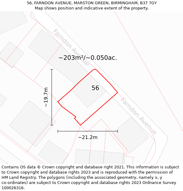 56, FARNDON AVENUE, MARSTON GREEN, BIRMINGHAM, B37 7GY: Plot and title map